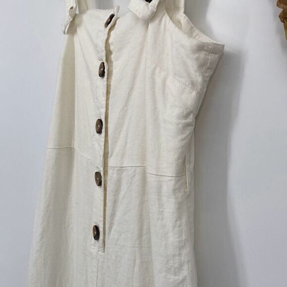 Topshop UK Linen Blend Jumpsuit‎ Romper Wide Leg Cropped  Boho Cream Size US 4 - Picture 6 of 13